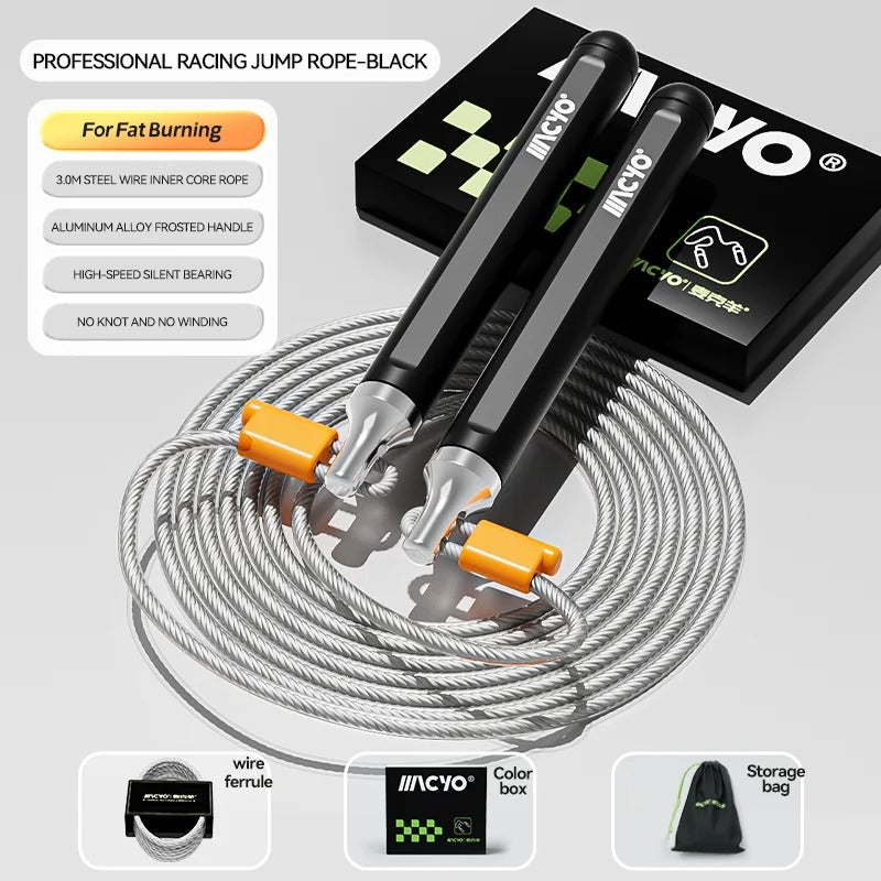 Speed Jump Rope with Ball Bearings – Adjustable Steel Cable Skipping Rope with Aluminum Handles for Fitness, CrossFit, Boxing & Cardio Training for Men & Women